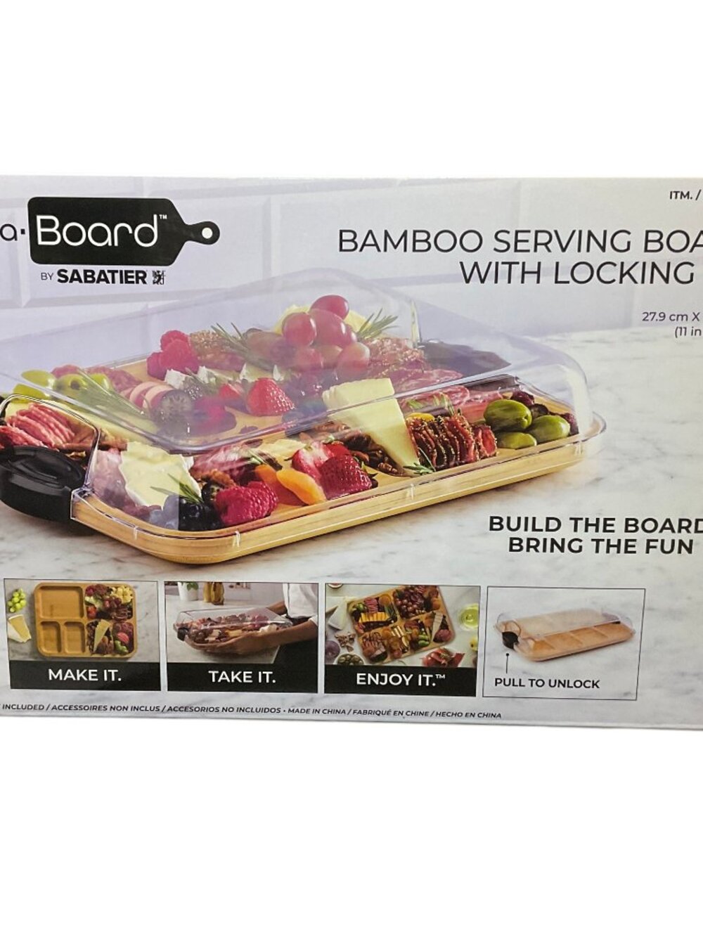 Sabatier Build A Board Bamboo‎ Serving Party Charcuterie Board W/Lid 11"x14"